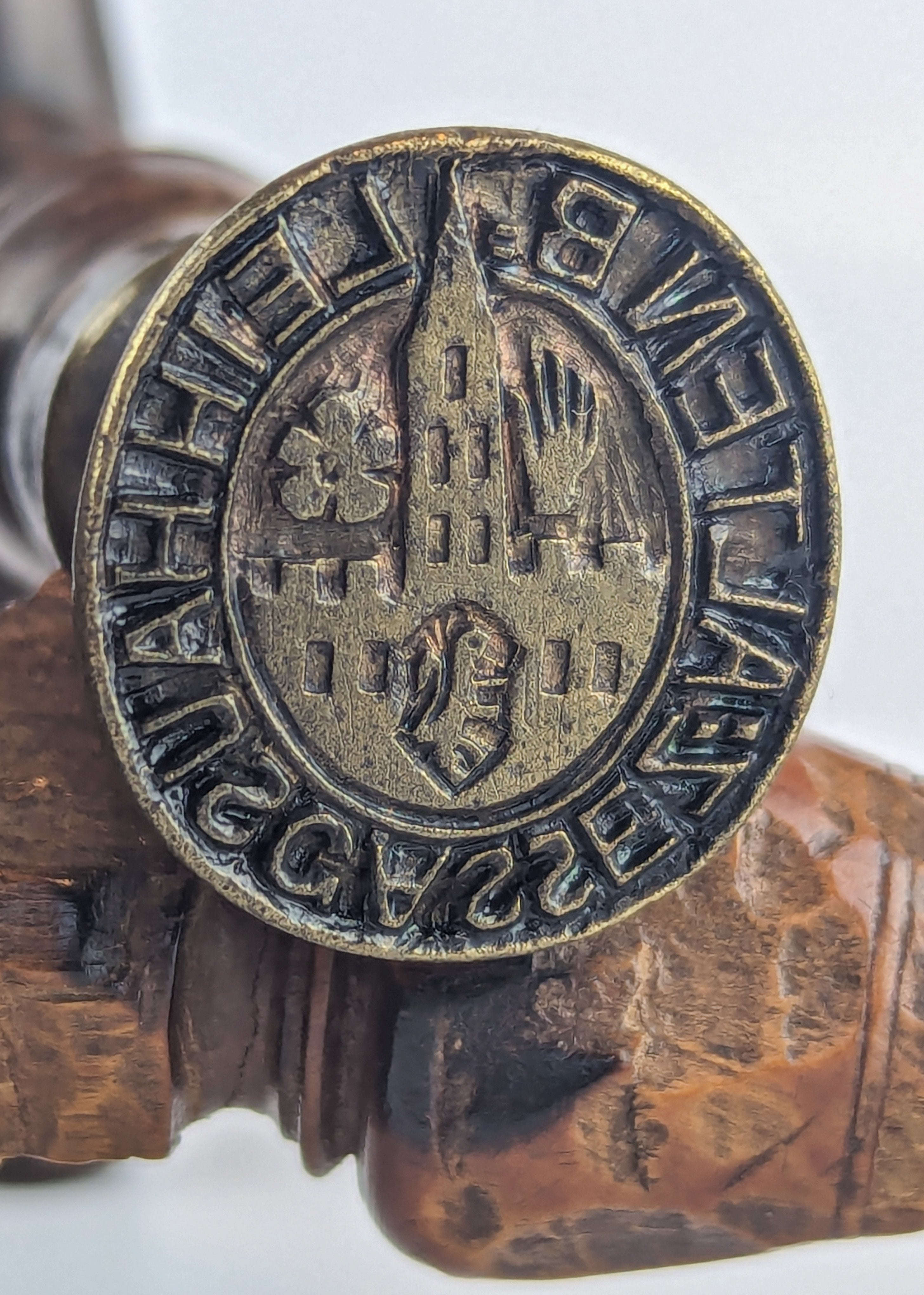 Detail of brass matrix ink wax stamp