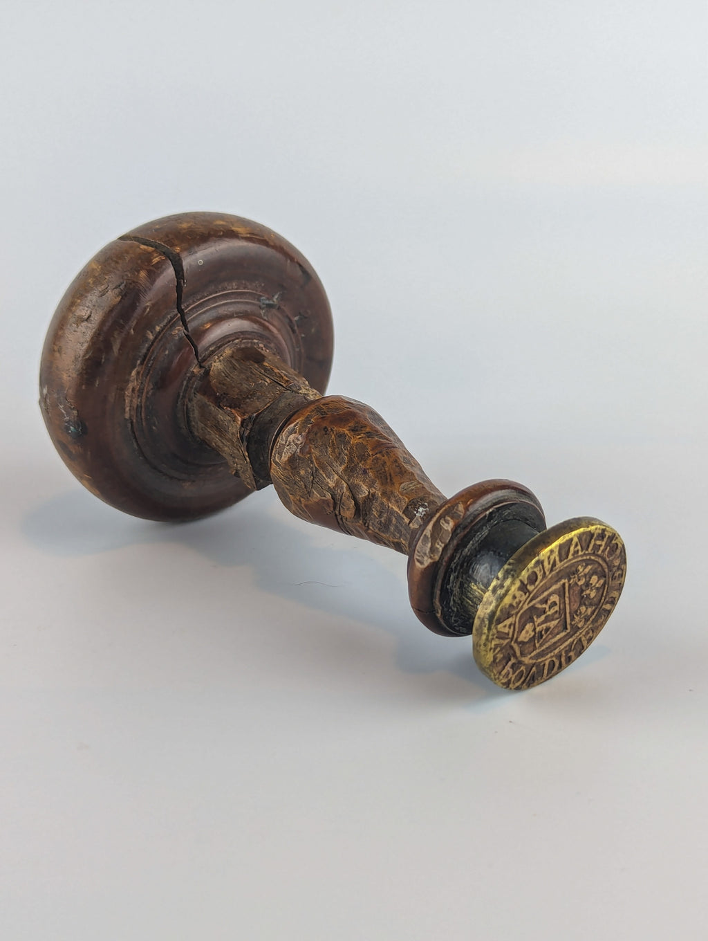 Antique Mushroom Handle Brass Early 18thc French Town Desk Stamp