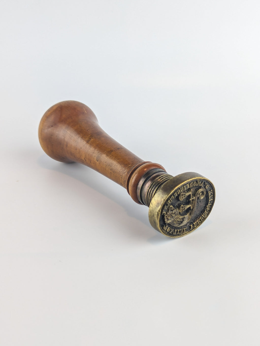 19thc French Brass Wood Investment Corporate Desk Stamp