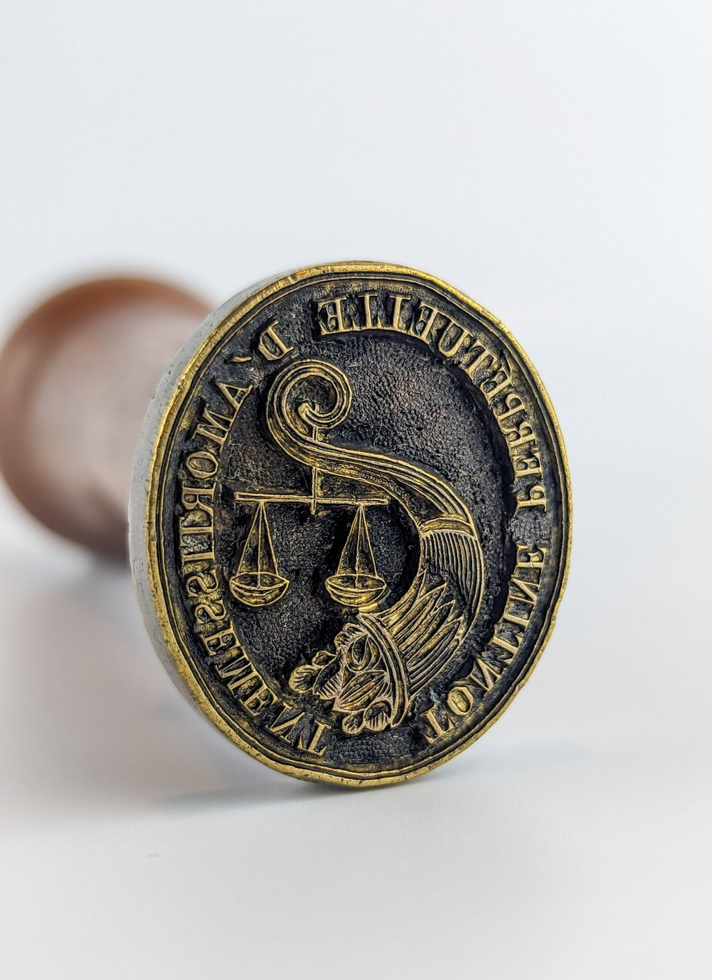 19thc French Brass Wood Investment Corporate Desk Stamp