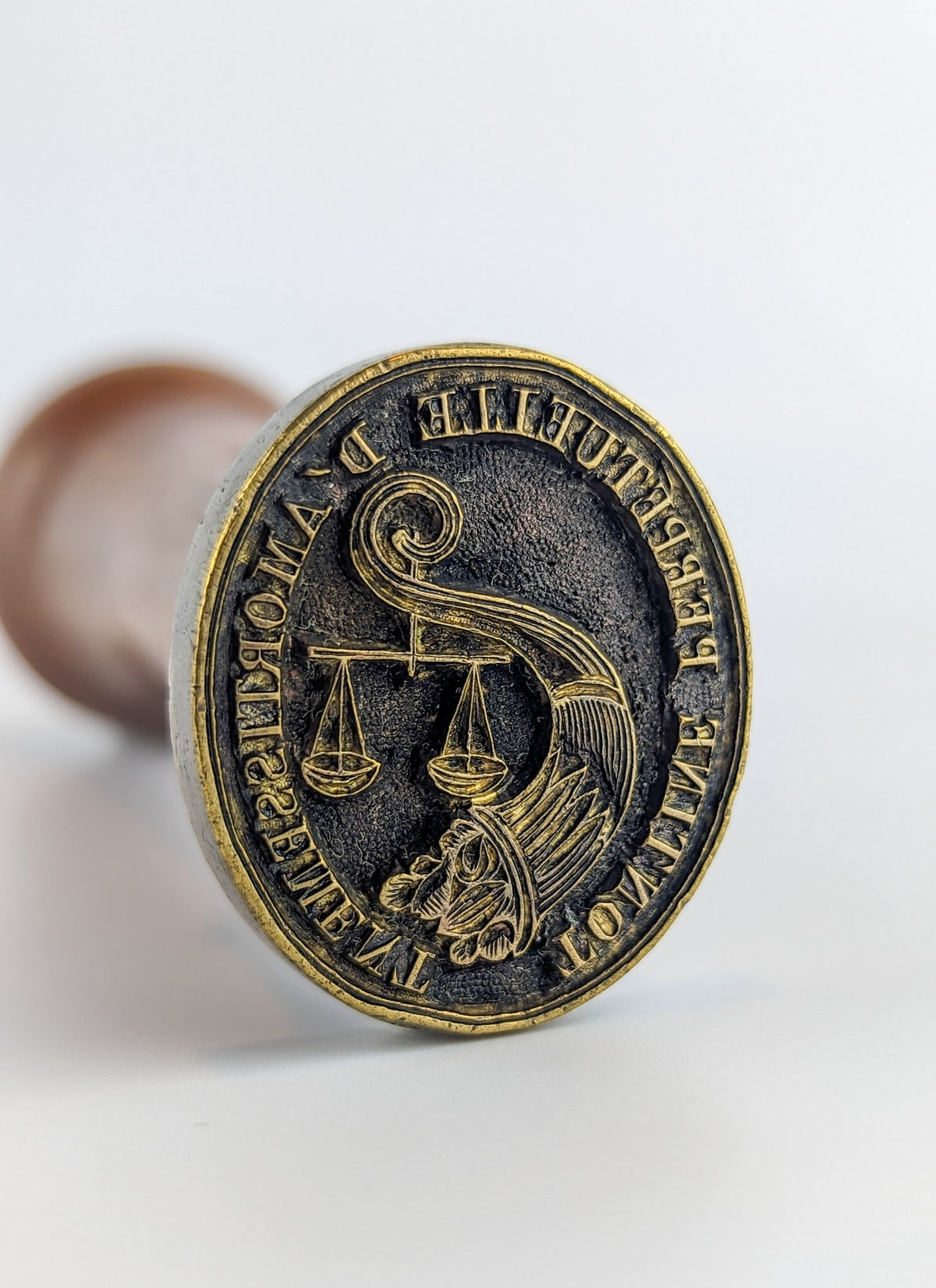 19thc French Brass Wood Investment Corporate Desk Stamp