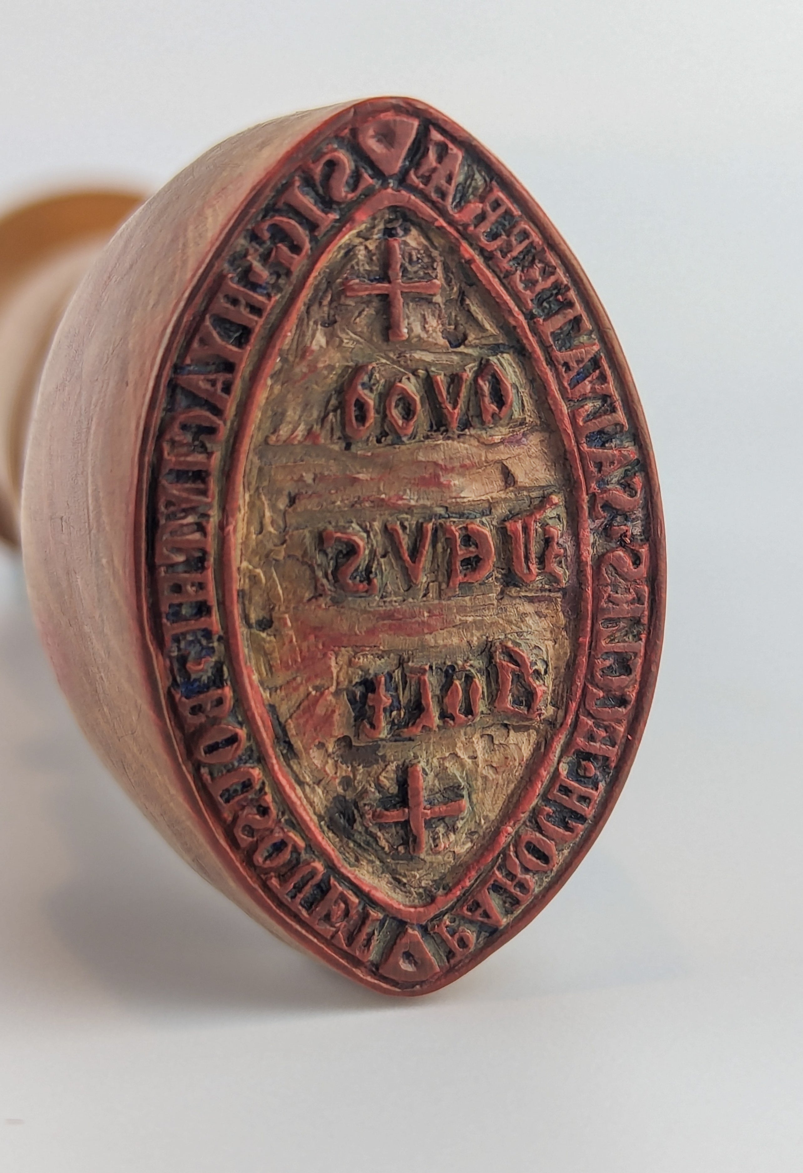 Antique Rare Beechwood Ecclesiastical Desk Wax Ink Stamp