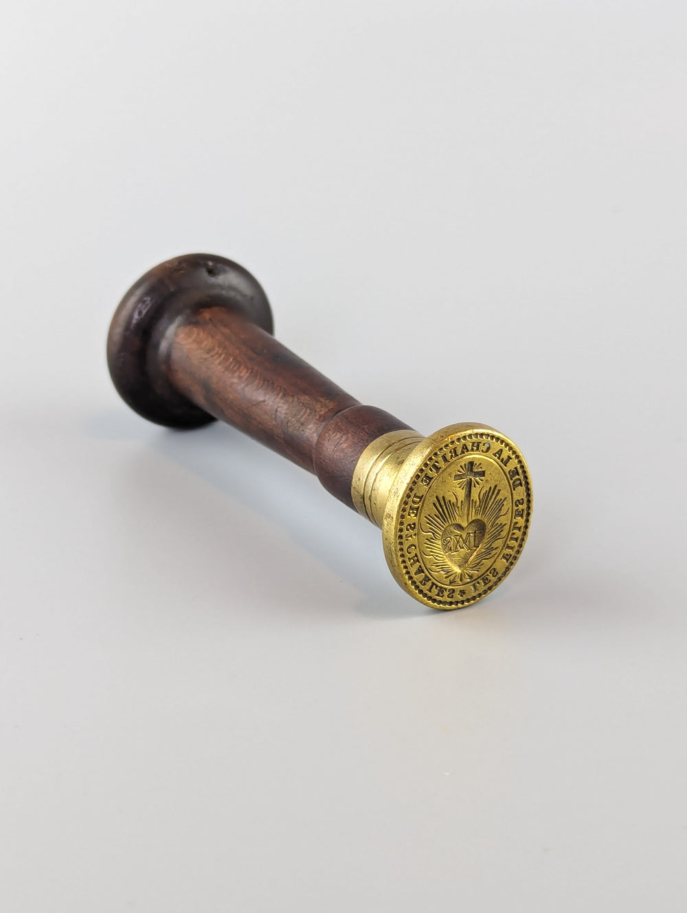 Attractive 19thC Wood & Brass Religious Desk Seal - The Sisters of St Charles