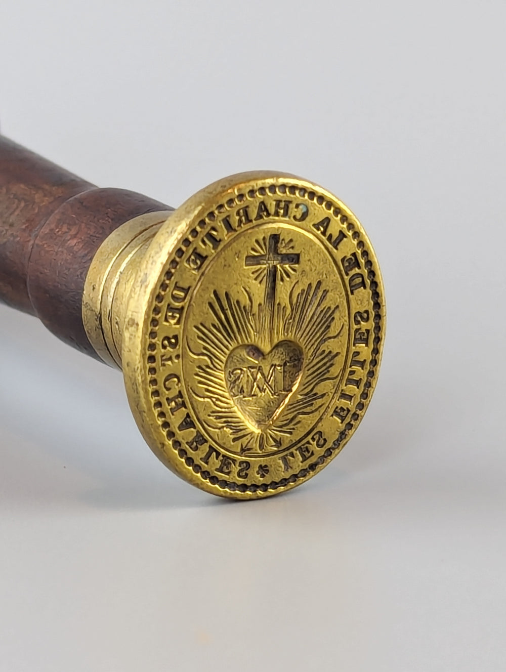 Attractive 19thC Wood & Brass Religious Desk Seal - The Sisters of St Charles