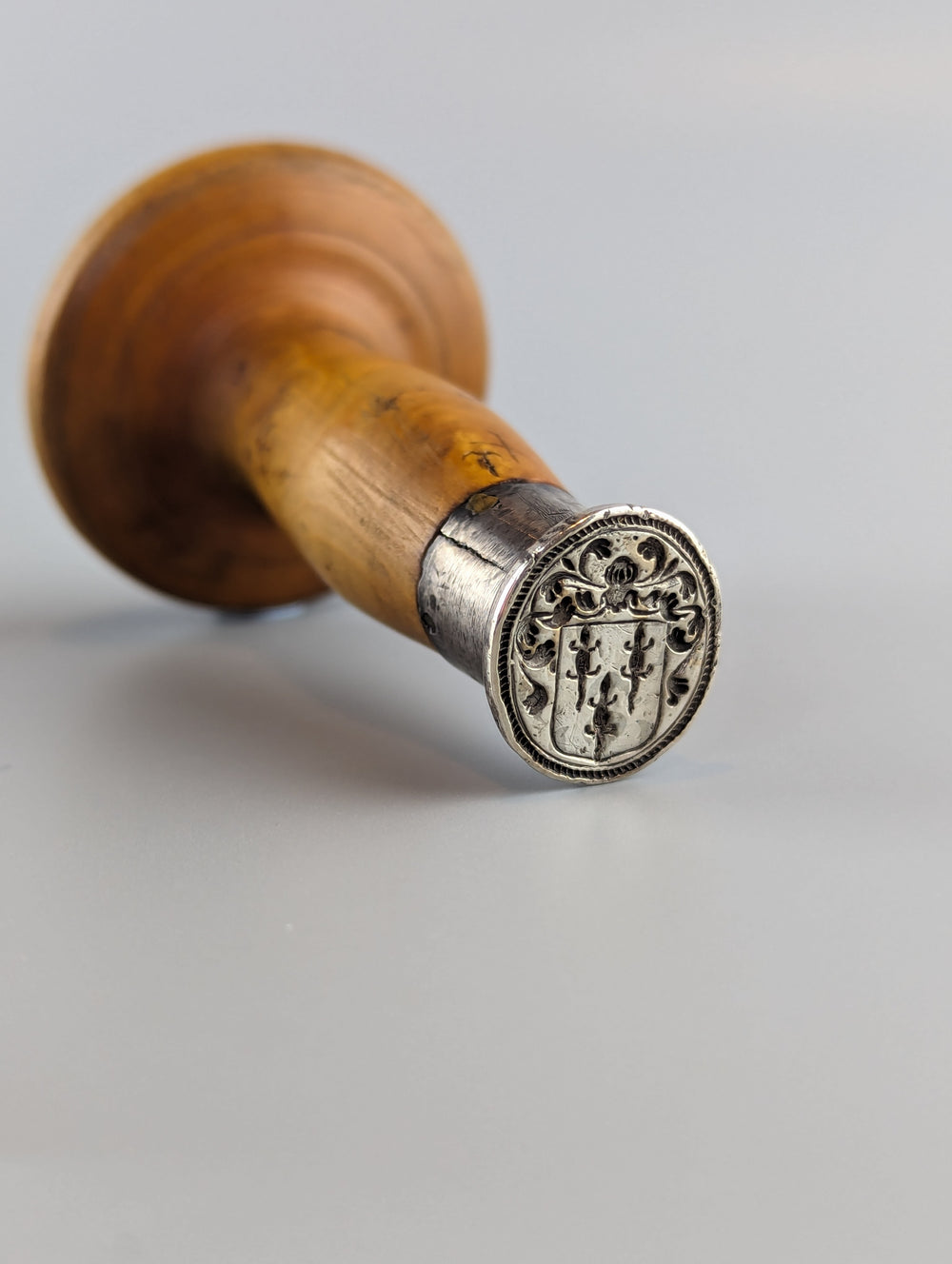 18thC French Silver and Wood Marquis Armorial Desk Seal