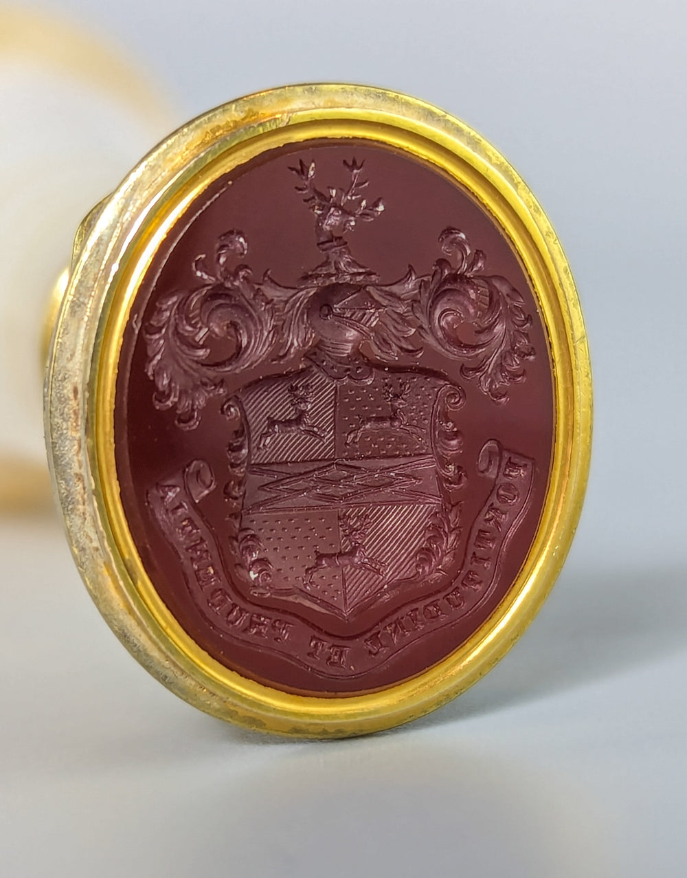 19thC English Hardstone and Carnelian Armorial Desk Seal - Hargreaves of Arborfield