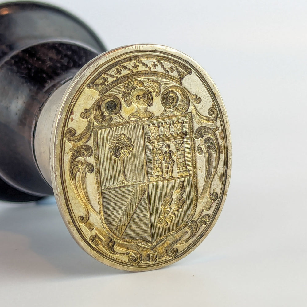 Large Continental 18thC Silver & Rosewood Armorial Desk Seal