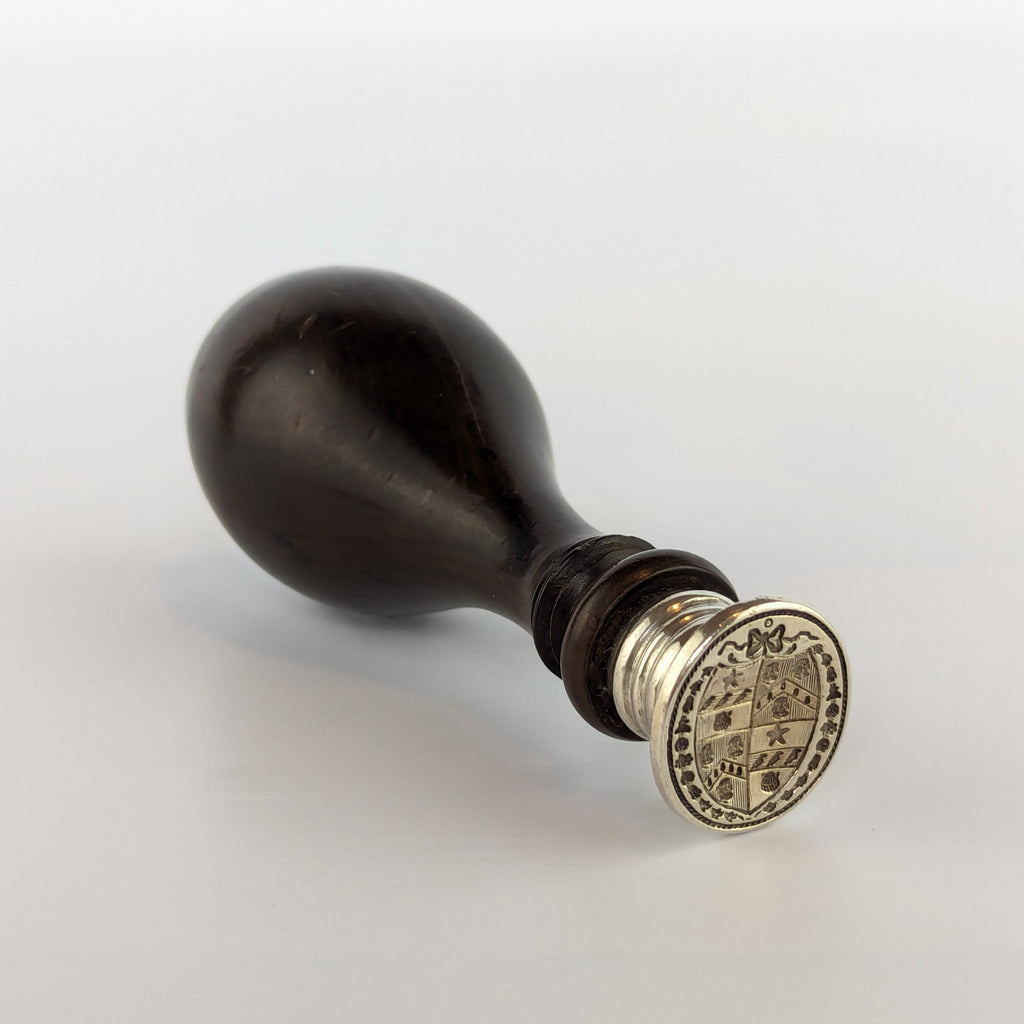 Fine c1810 English Labernum and Silver Armorial Desk Seal - GRIFFITH
