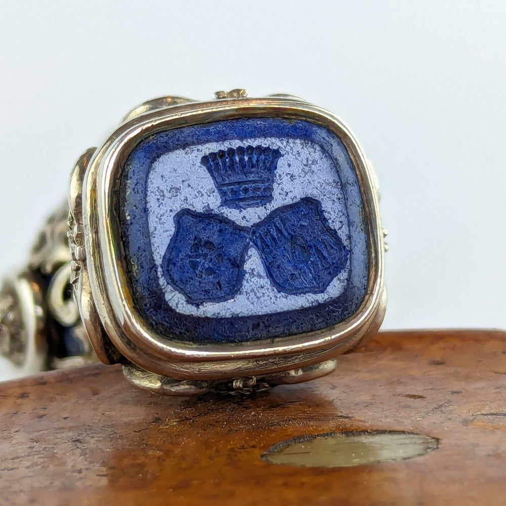 19thC Continental Lapis & Silver Double Matrices Count's Armorial Desk Seal