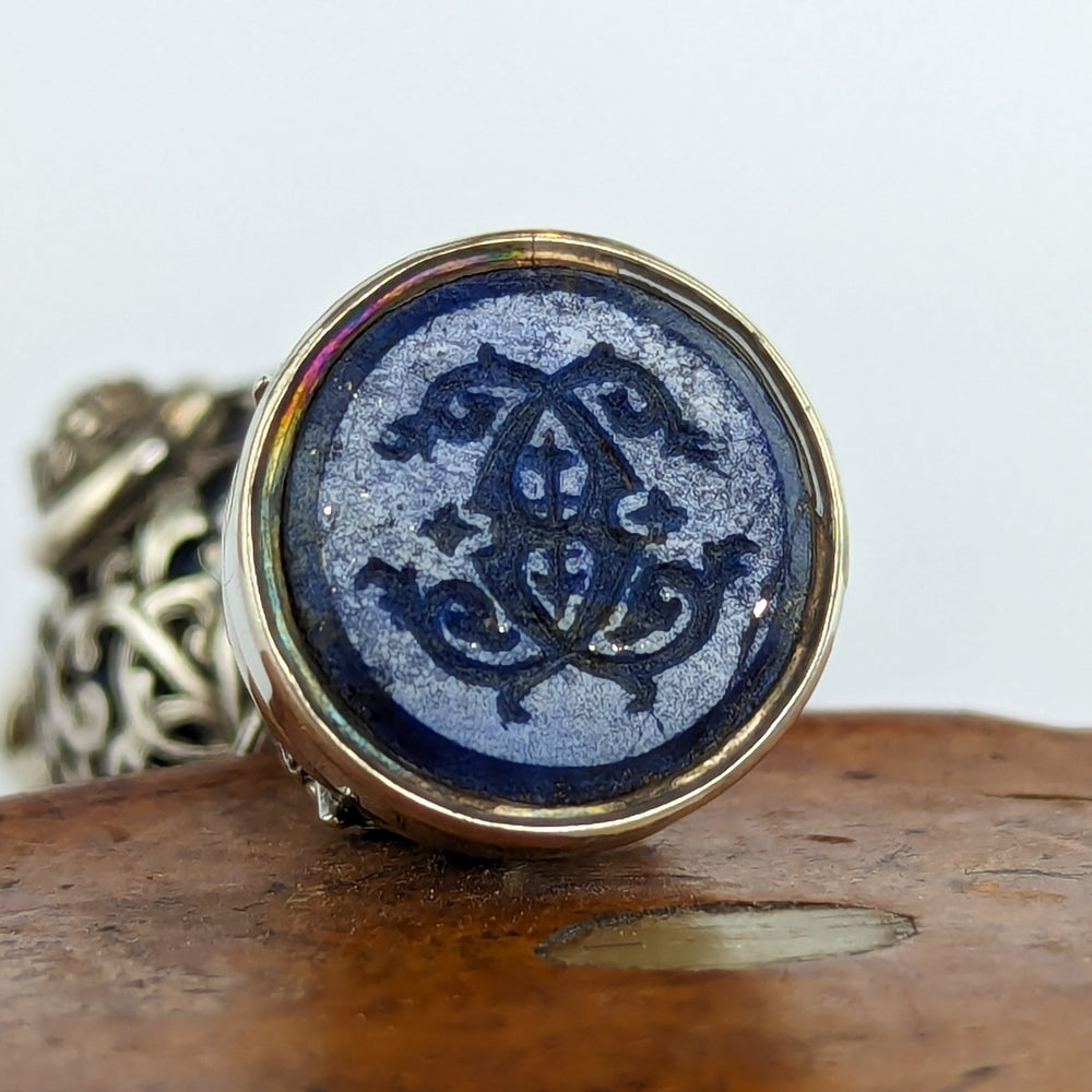 19thC Continental Lapis & Silver Double Matrices Count's Armorial Desk Seal