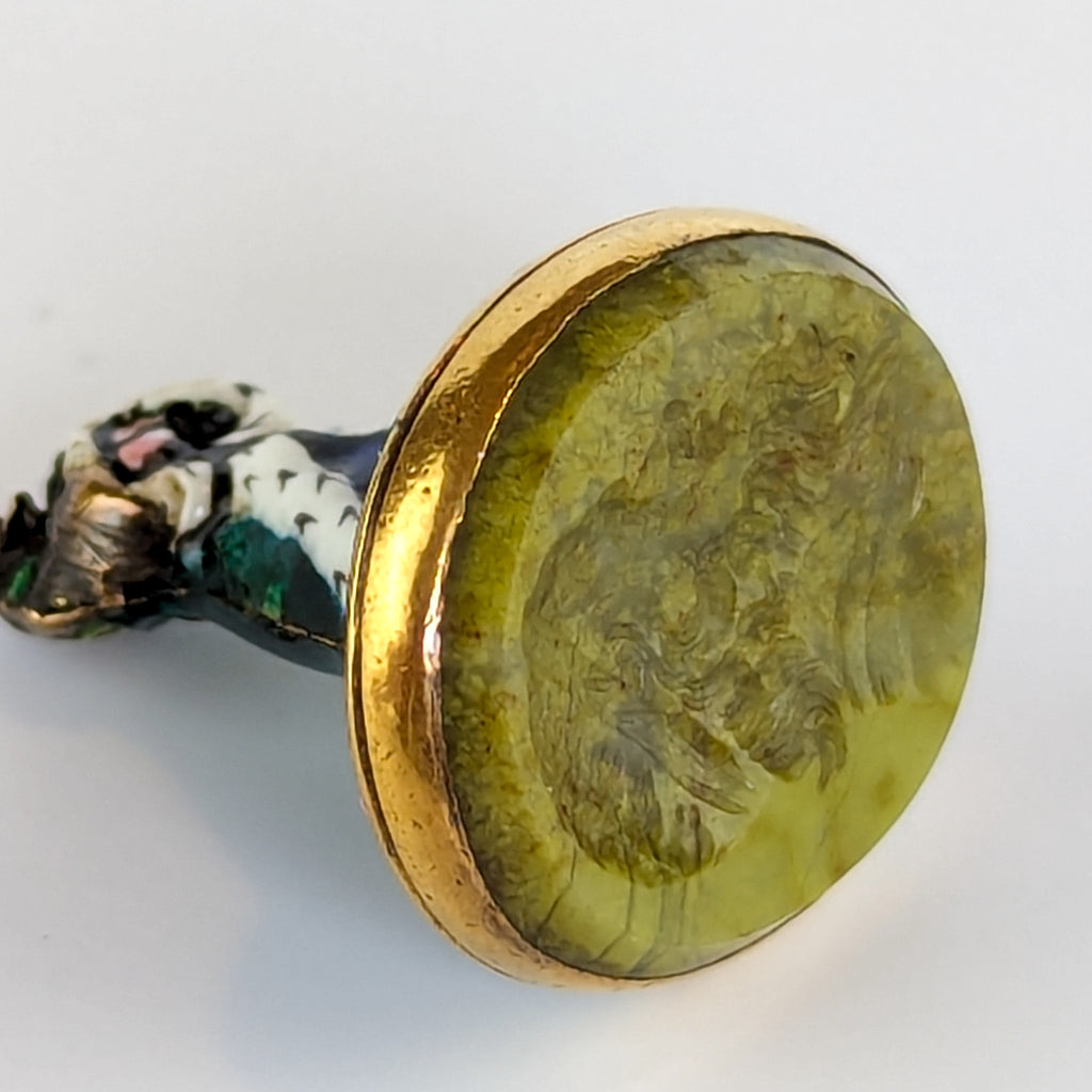 19thC Enamel and Hardstone Figurine Engraved Bust Fob Seal - Homer