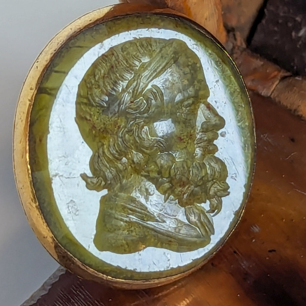 19thC Enamel and Hardstone Figurine Engraved Bust Fob Seal - Homer