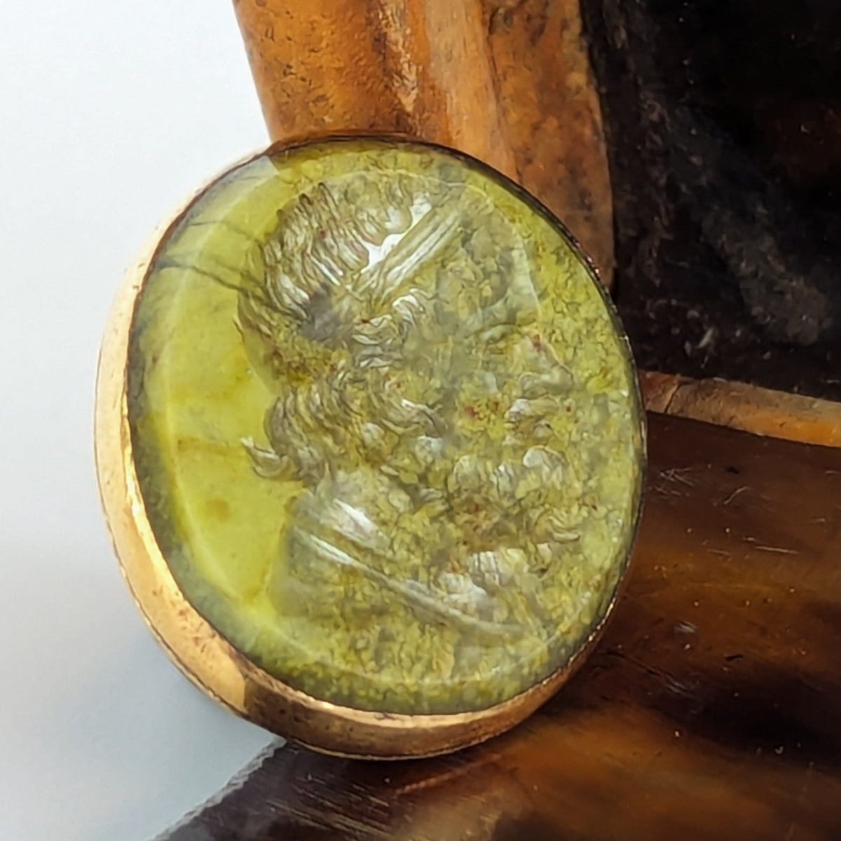 19thC Enamel and Hardstone Figurine Engraved Bust Fob Seal - Homer