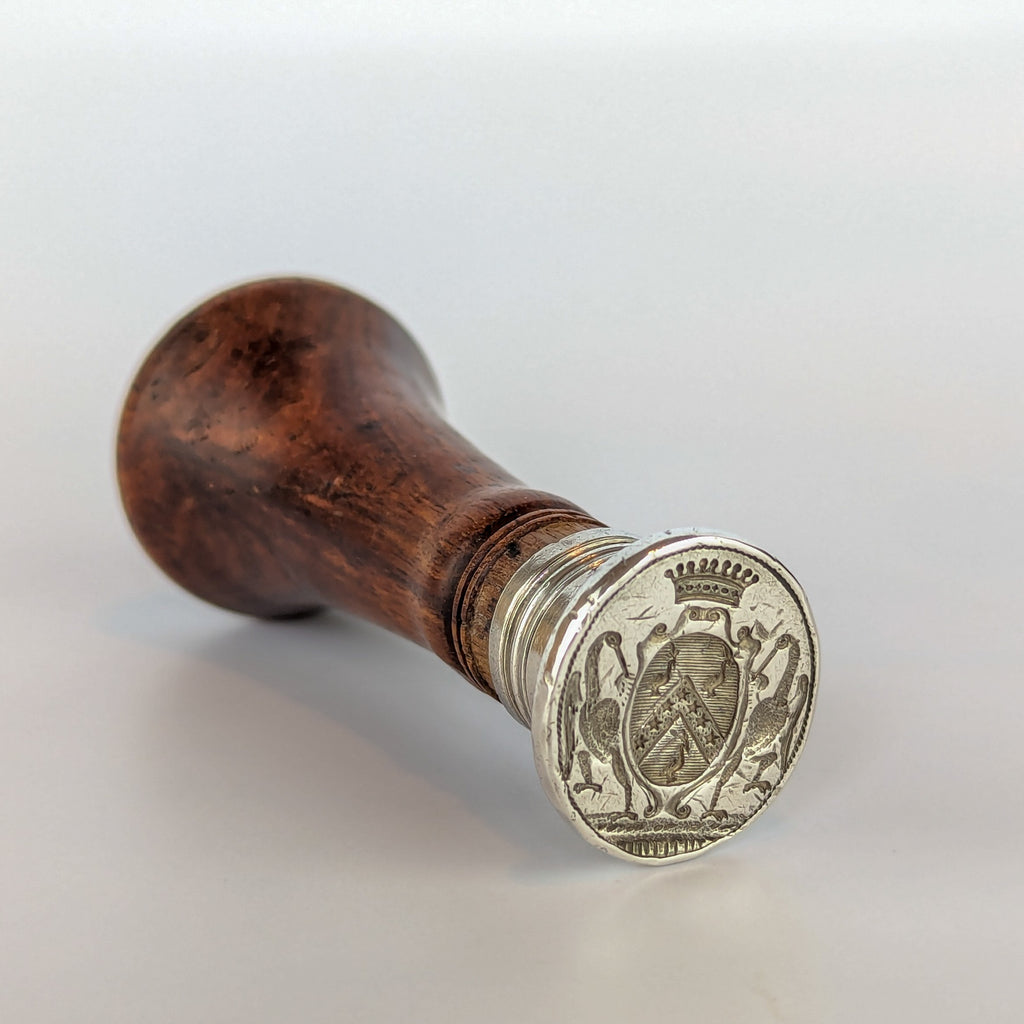 French c1770 Hardwood Marked Silver Armorial Desk Seal - Beauvert family