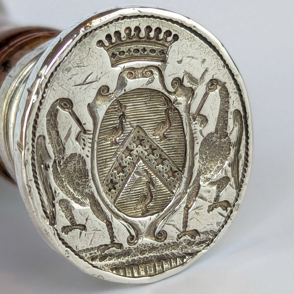 French c1770 Hardwood Marked Silver Armorial Desk Seal - Beauvert family