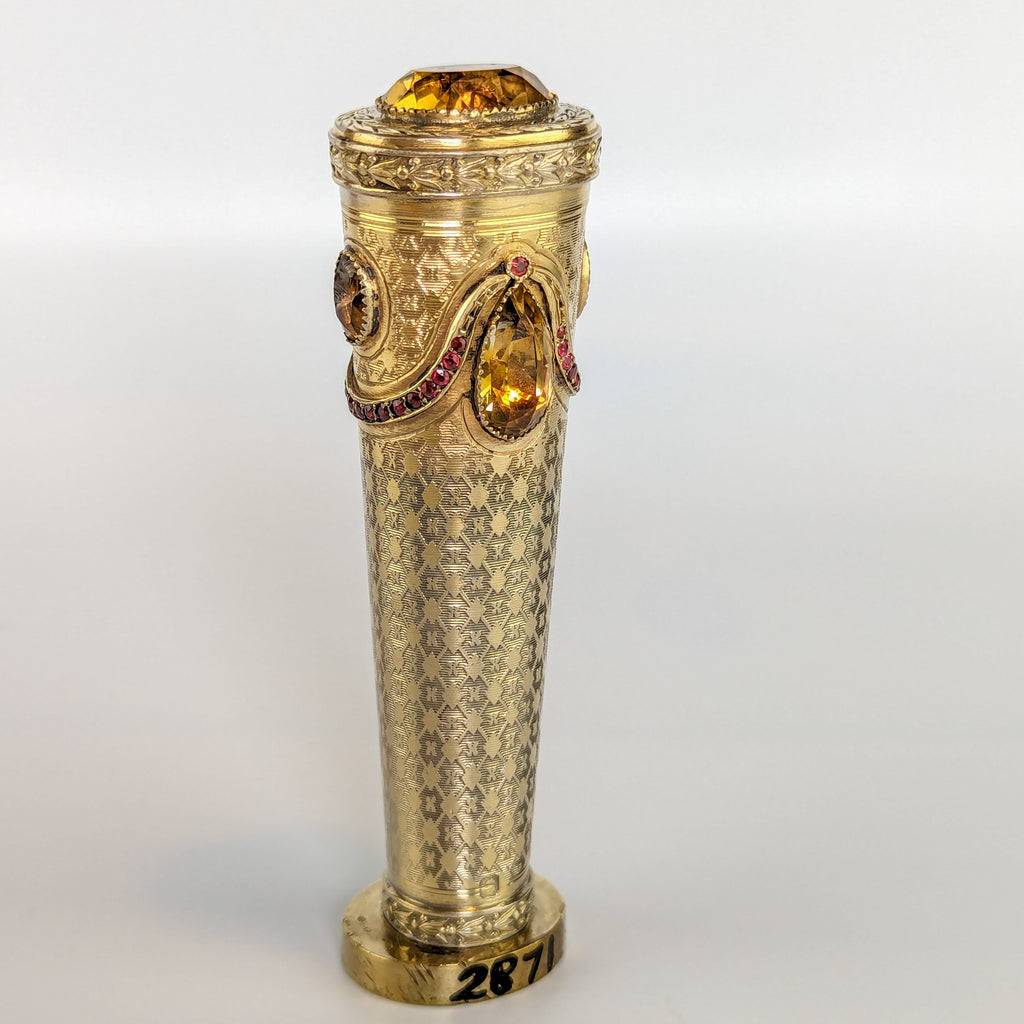 c1840 French Silver, Gilt, Brass, Rubies and Citrine Armorial Desk Seal