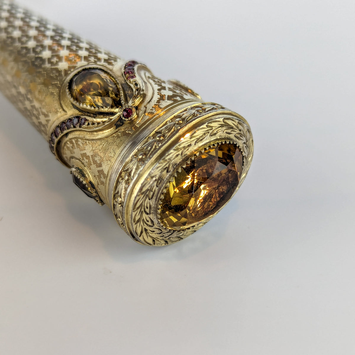c1840 French Silver, Gilt, Brass, Rubies and Citrine Armorial Desk Seal