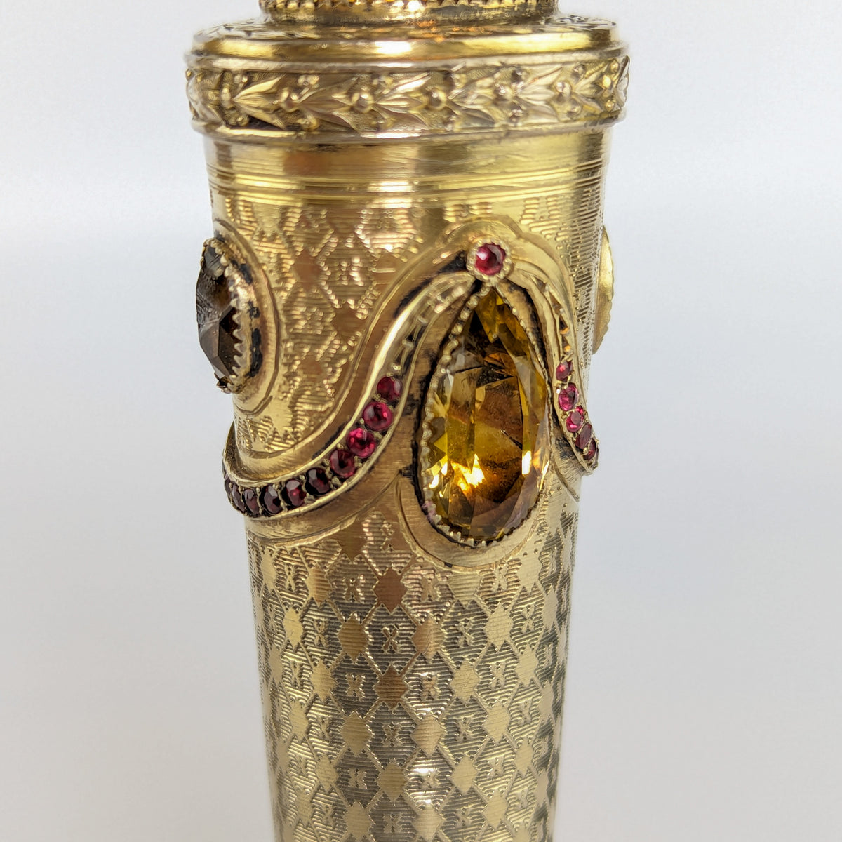 c1840 French Silver, Gilt, Brass, Rubies and Citrine Armorial Desk Seal