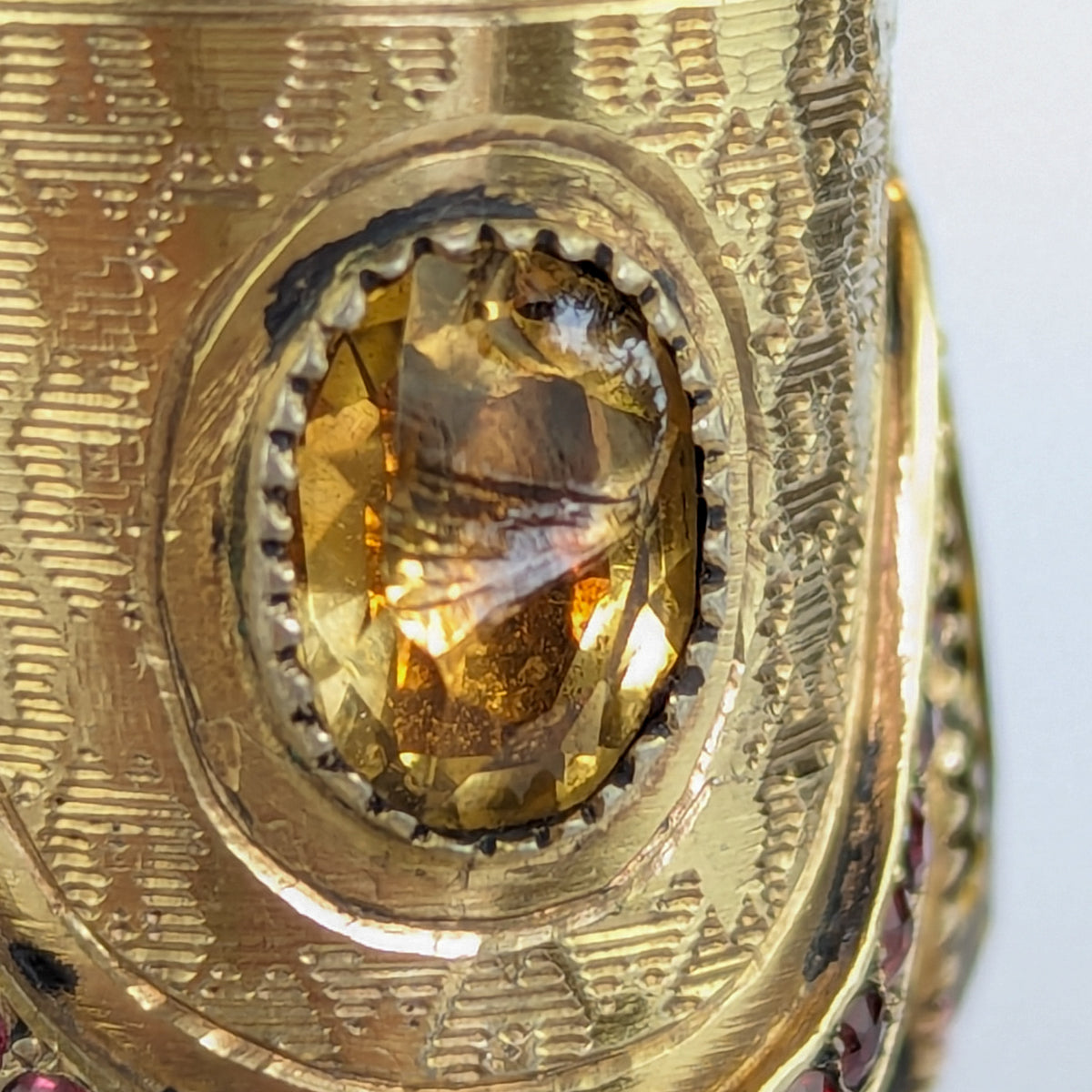c1840 French Silver, Gilt, Brass, Rubies and Citrine Armorial Desk Seal