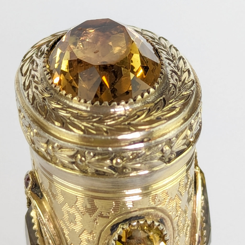c1840 French Silver, Gilt, Brass, Rubies and Citrine Armorial Desk Seal