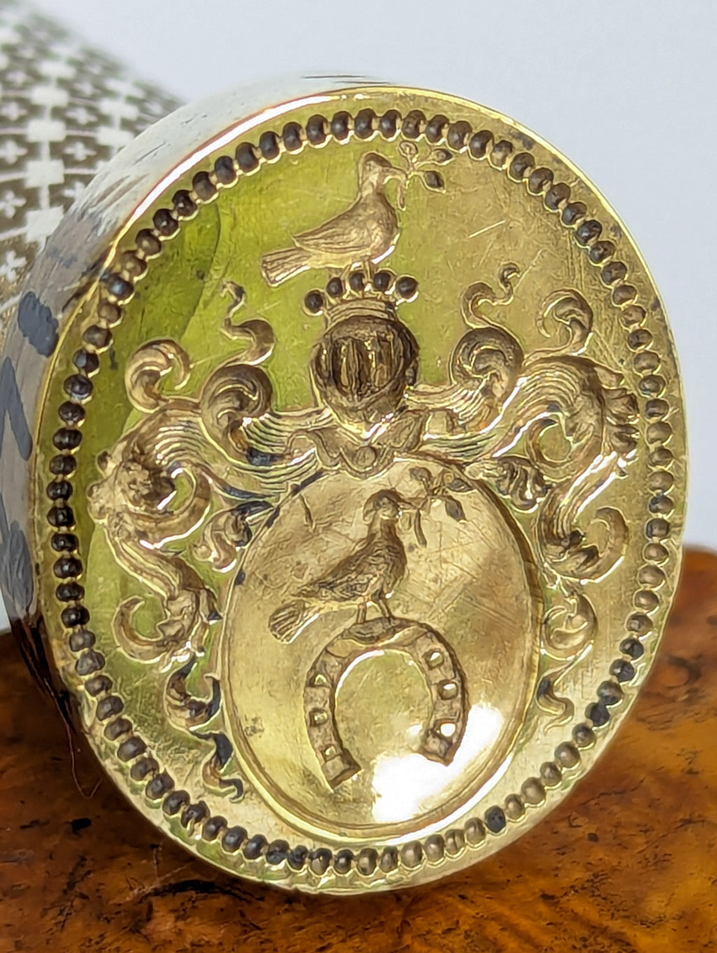 c1840 French Silver, Gilt, Brass, Rubies and Citrine Armorial Desk Seal