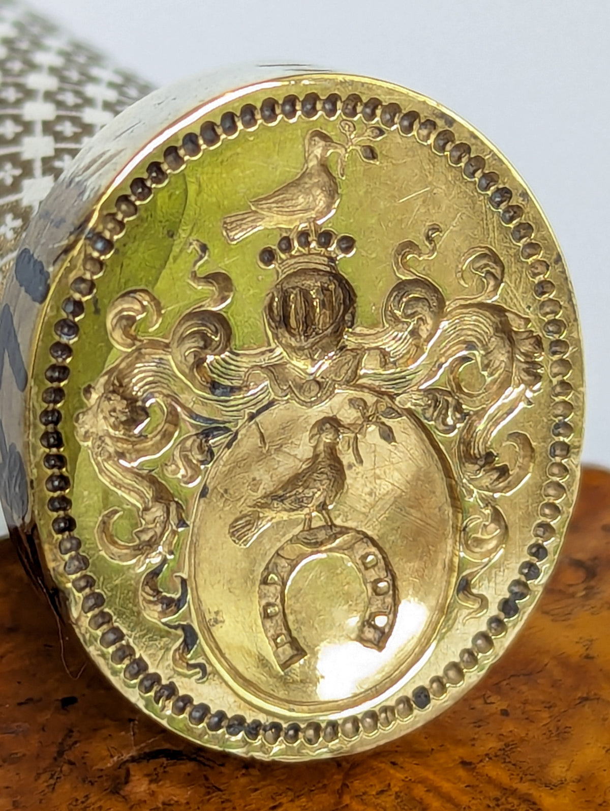 c1840 French Silver, Gilt, Brass, Rubies and Citrine Armorial Desk Seal