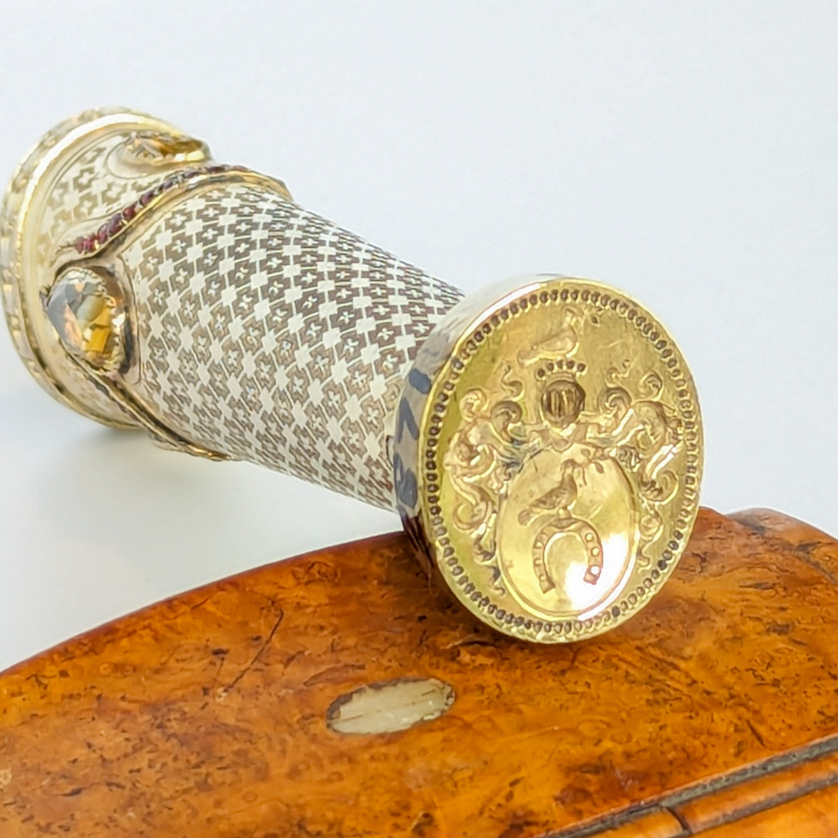 c1840 French Silver, Gilt, Brass, Rubies and Citrine Armorial Desk Seal