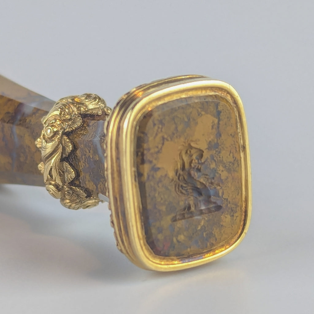 19thC Antique Jasper & Gold Pocket Wax Seal