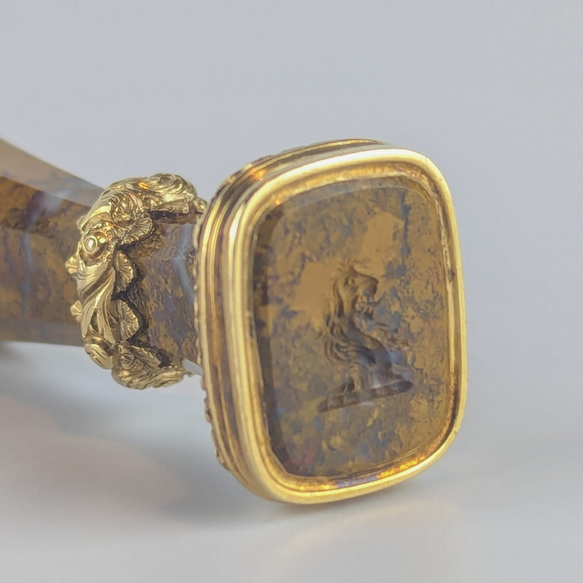 19thC Antique Jasper & Gold Pocket Wax Seal