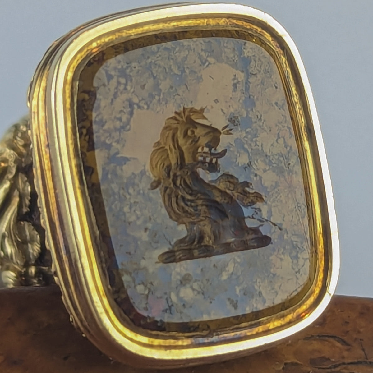 Detail of lion matrix on antique wax seal