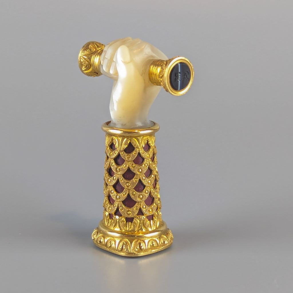 19thC Gold, Mother-o-Pearl & Hardstone "Hand" Desk Wax Seal