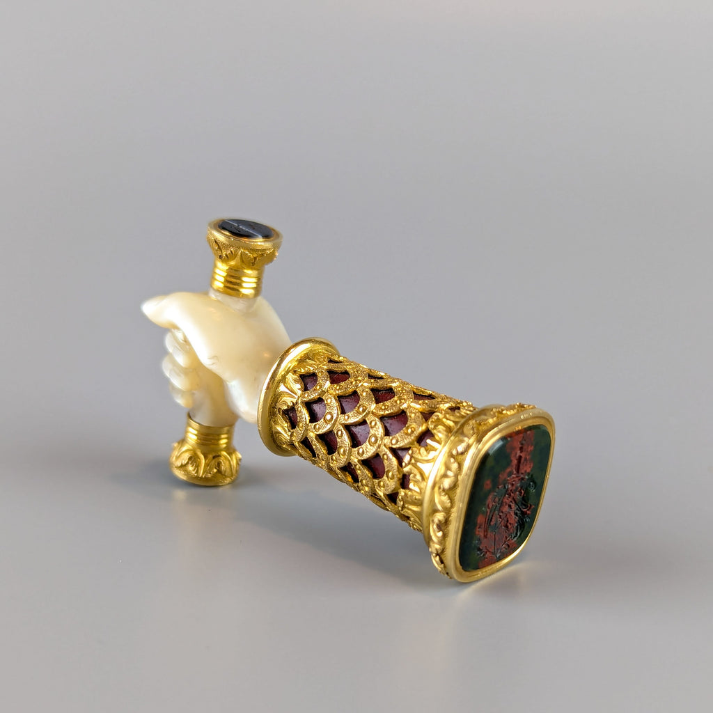 19thC Gold, Mother-o-Pearl & Hardstone "Hand" Desk Wax Seal