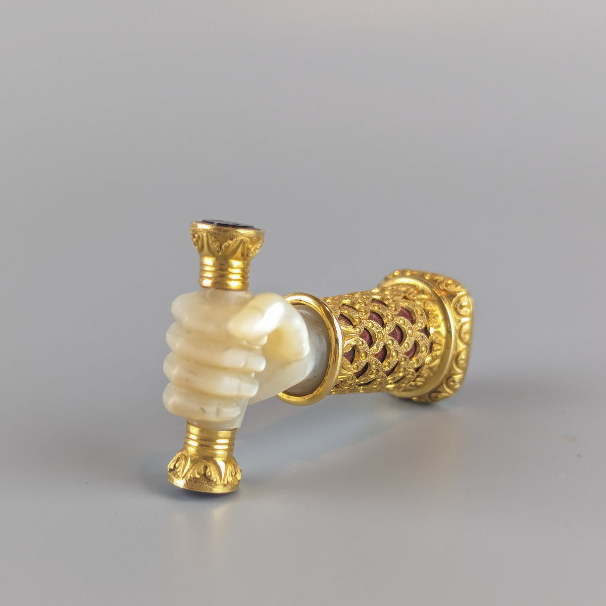 19thC Gold, Mother-o-Pearl & Hardstone "Hand" Desk Wax Seal