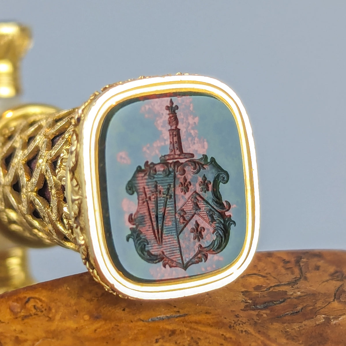 Detail of bloodstone matrix showing armorial