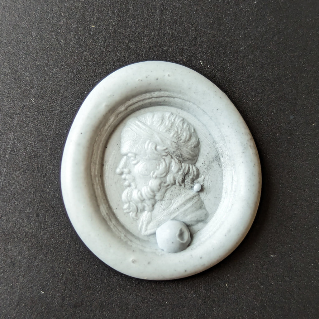 19thC Enamel and Hardstone Figurine Engraved Bust Fob Seal - Homer