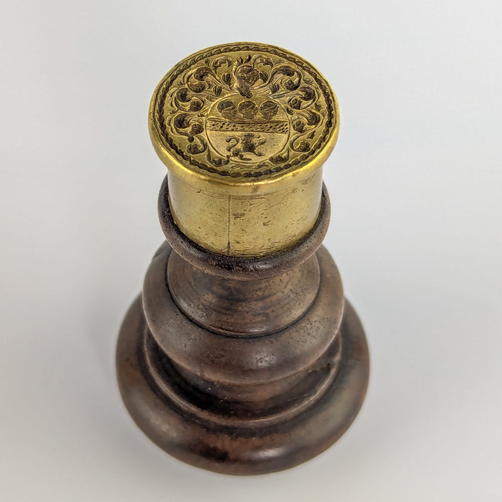 French 18thC Wood & Brass Armorial Desk Wax Seal