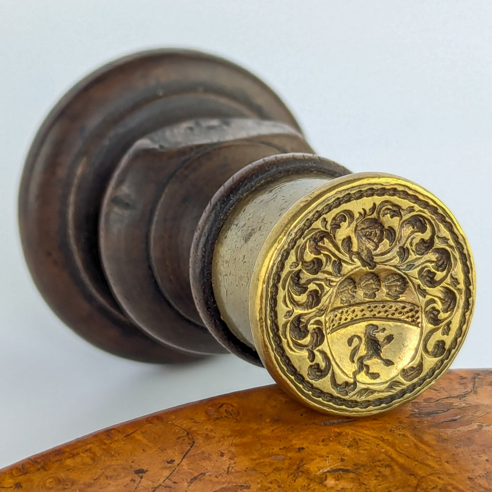 French 18thC Wood & Brass Armorial Desk Wax Seal