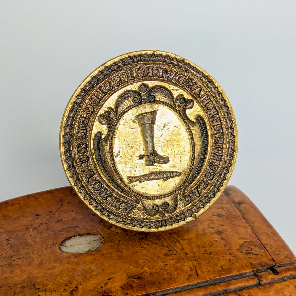 18thC German Brass & Steel Cobblers Guild Wax Desk Seal