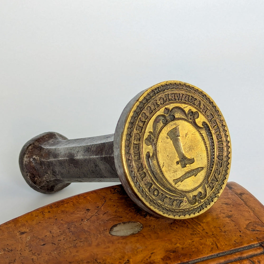 18thC German Brass & Steel Cobblers Guild Wax Desk Seal