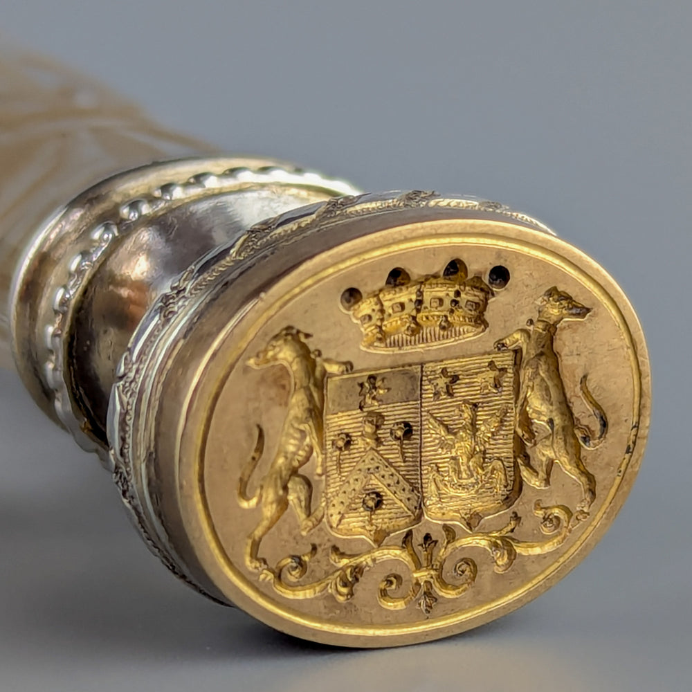 Early 20thC French Crystal, Gilt and Brass Armorial Desk Wax Seal