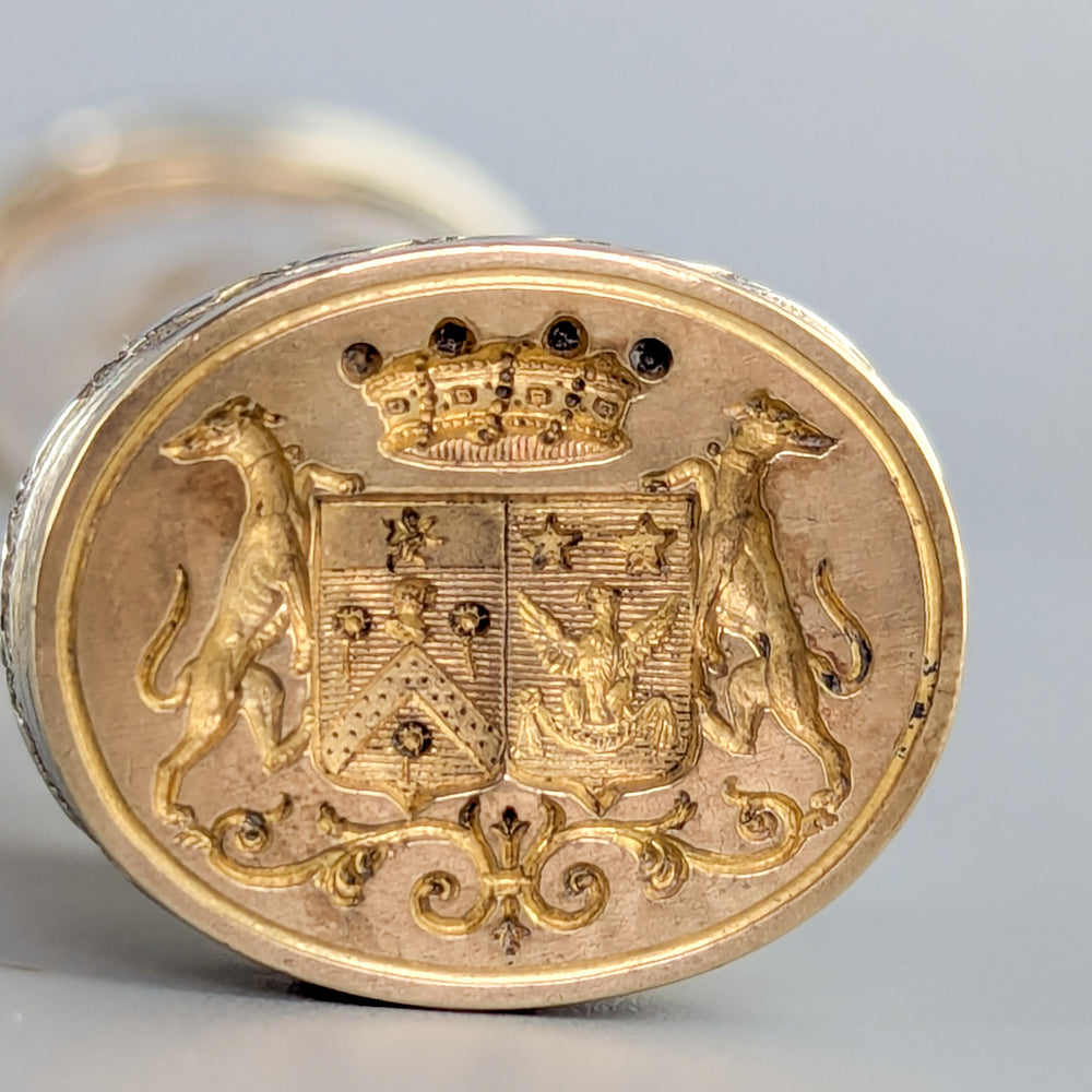 Early 20thC French Crystal, Gilt and Brass Armorial Desk Wax Seal