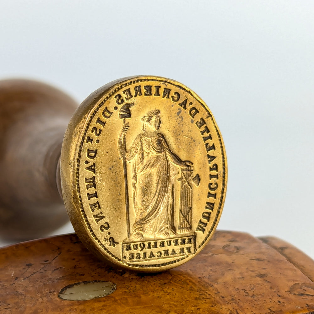 19thC French Wood Brass Revolutionary Period Town Desk Seal - AMIENS