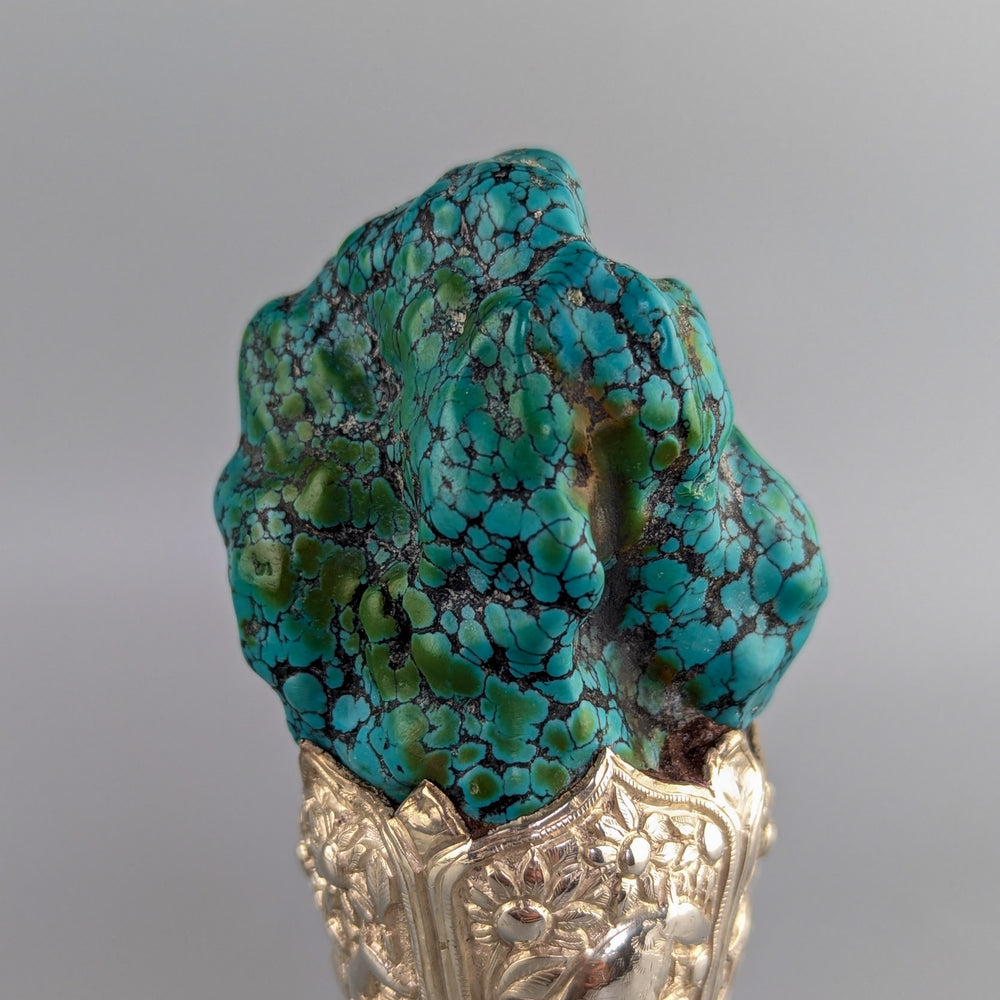 Massive Turquoise, Silver & Hardstone Decorative Desk Seal