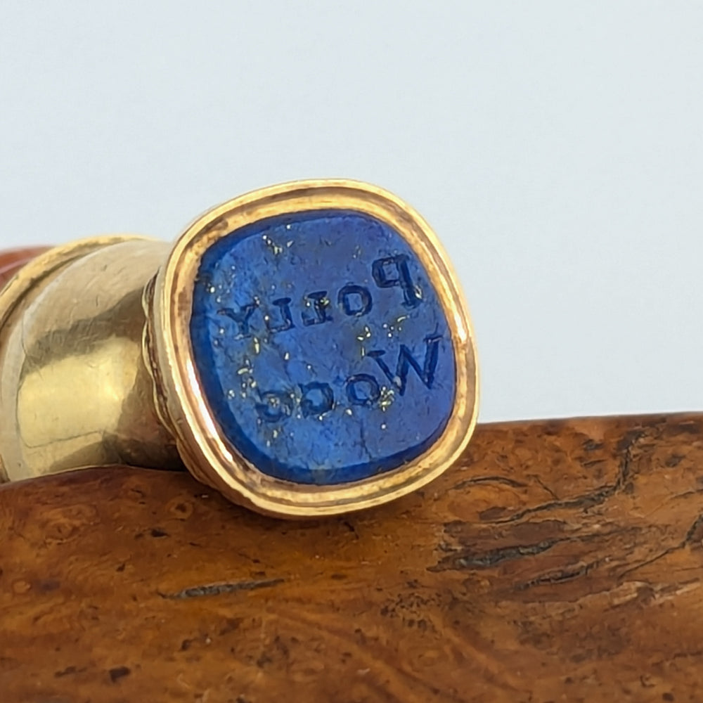 A Cased Agate, Gold Mount & Lapis Estate Desk Wax Seal