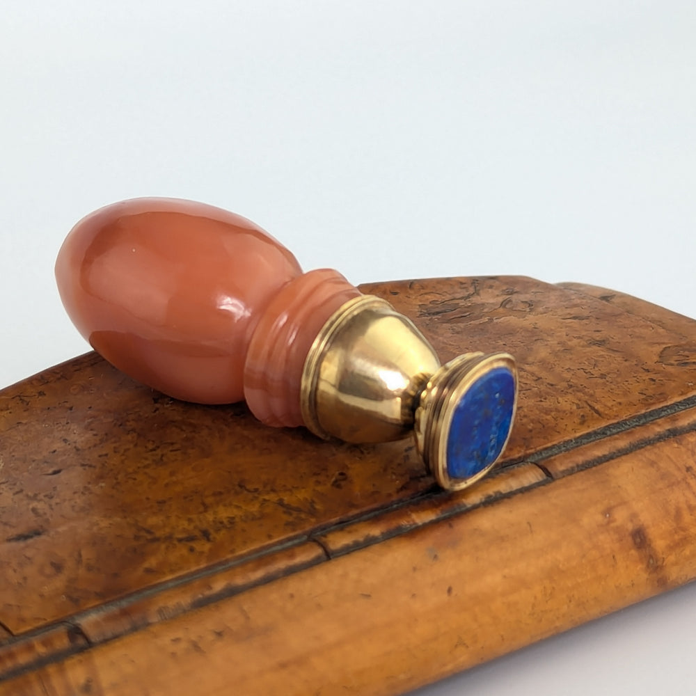 A Cased Agate, Gold Mount & Lapis Estate Desk Wax Seal