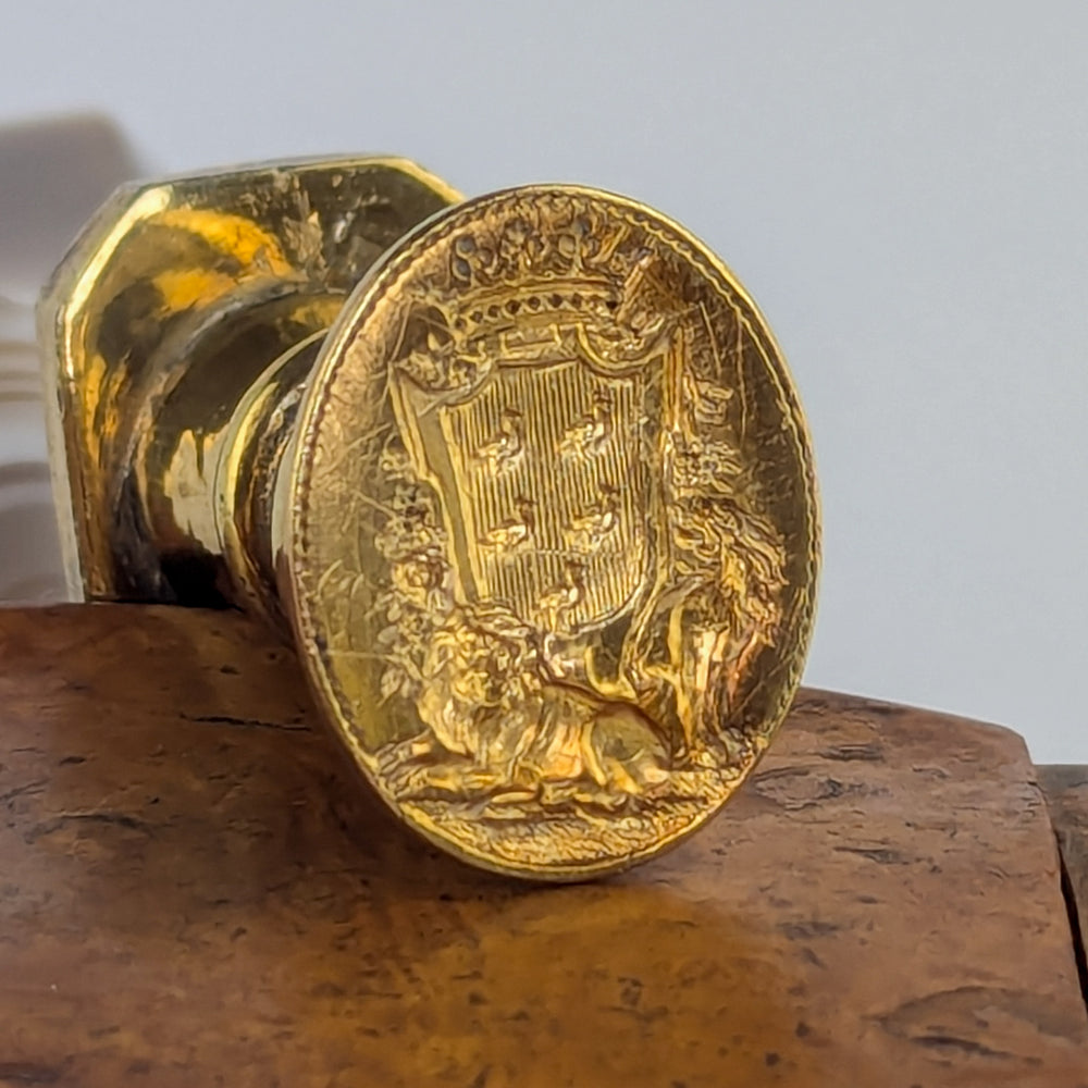 19thC Gold Mounted Agate Armorial Desk Wax Seal