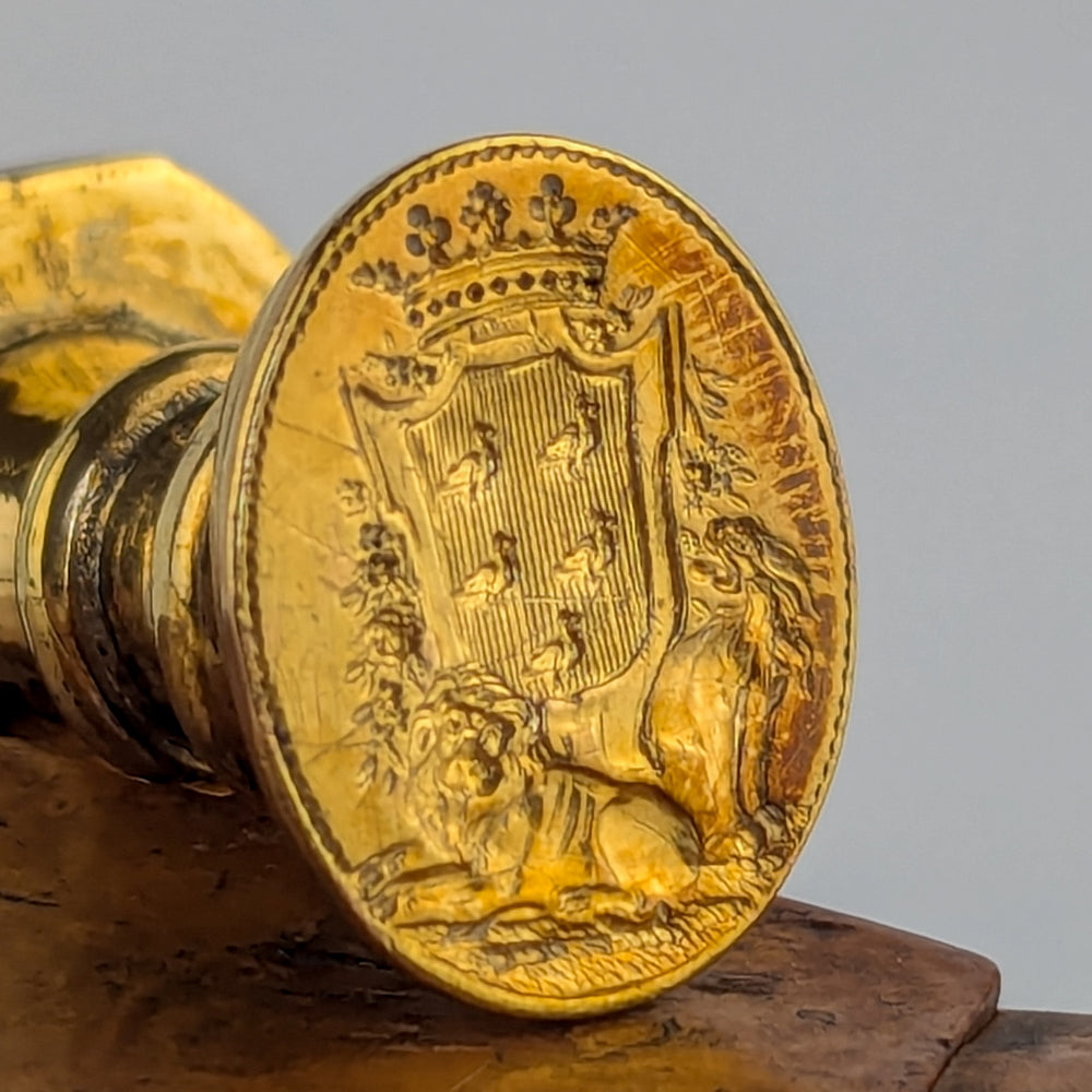 19thC Gold Mounted Agate Armorial Desk Wax Seal