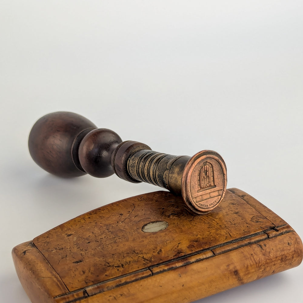 19thC Wood & Copper Queen's Bench English Legal Desk Seal