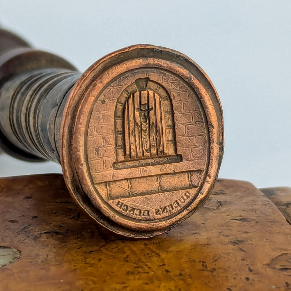 19thC Wood & Copper Queen's Bench English Legal Desk Seal