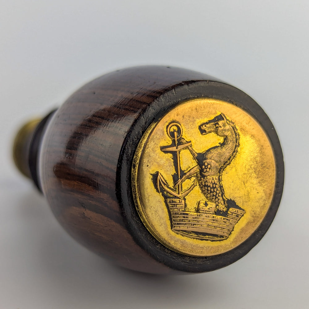 Mahogany & Brass Armorial Desk Wax Seal - THOMAS Family